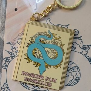 Gold and Enamel Metal Bookish Snake Keychain